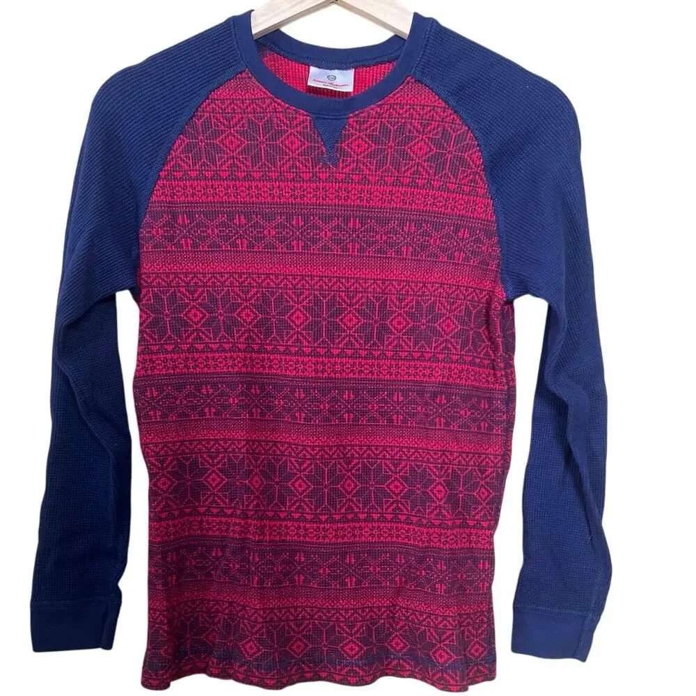 Hanna Anderson 150 Long Sleeve Red & Blue Winter Snow fllake Pattern Kids